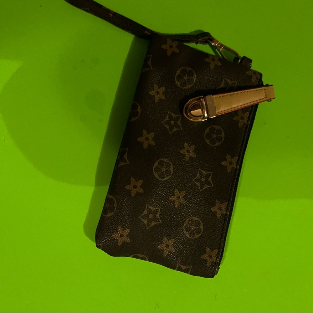 Brown Clutch with Dark Pattern and Thin Strap